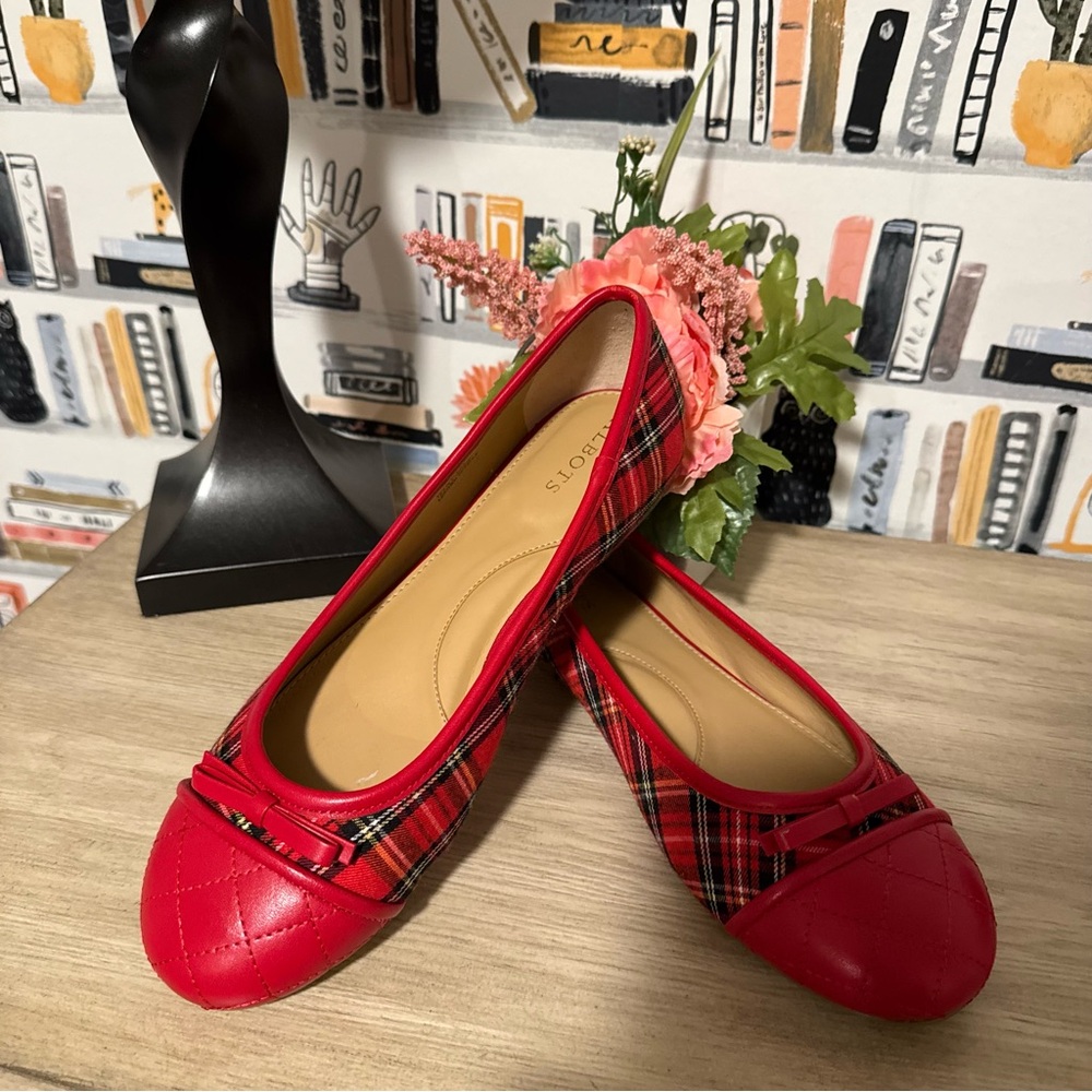 Talbots Red Plaid and Leather Ballet Flats Size 8.5 - NEW - Picture 11 of 12